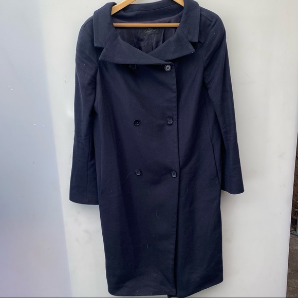 Calvin Klein long navy wool & cashmere coat 6 - Picture 1 of 11
